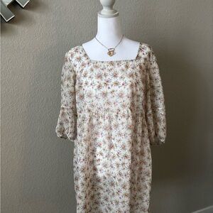 wild fable Cream Floral Square-Neck Midi Dress